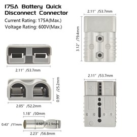 WMYCONGCONG 4 STÜCKE 175A 1/0 Gauge Batteriekabel Schnelltrenn-/Verbindungskabelbaum-Stecker-Kit mit Griff Elektrische Überbrückungskabel Stecker für Bergungswinde Auto Pkw-Anhänger, Grau