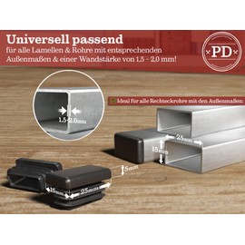 PD Lamellar Plugs 25 x 15 mm for Square Tube (External Dimensions), End Caps Rectangular Made of PE Plastic, Pipe Plugs for Pipe Cover of Metal Pipe and Aluminium Profile, Rectangular Plugs, Black