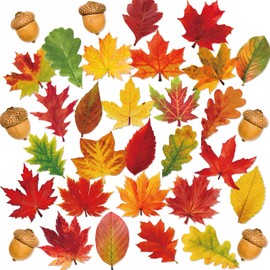 Harloon 60 Pcs Fall Leaves Cutouts Autumn Leaves Bulletin Board Decorations with Glue Thanksgiving Maple Mini Reward for Autumn Party Classroom School Wall Decoration