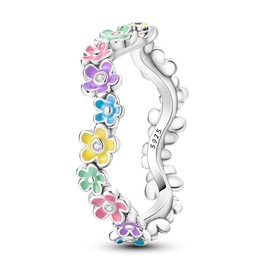 NARMO 925 Sterling Silver Rings for Women Colorful Daisy Flower Ring for Girls Size 9