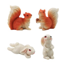 SHIDXIB 4Pcs Cute Rabbit Miniature Figurines and Cute Squirrel Decorative Fairy Garden Accessories Hand Drawn DIY Miniature Garden Decoration for Rooftop Lawn, and Moss Landscapes