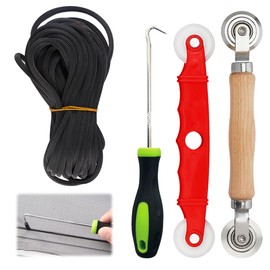 Werkzeug Einzieher Einroller für Keder Fliegengitter Zubehör, Werkzeug Doppelrad Dichtungseinroller, Kedereinzieher Siebfenster Spline, 10m x 5mm Gummi Kederband für Fliegengitter Reparatur Set