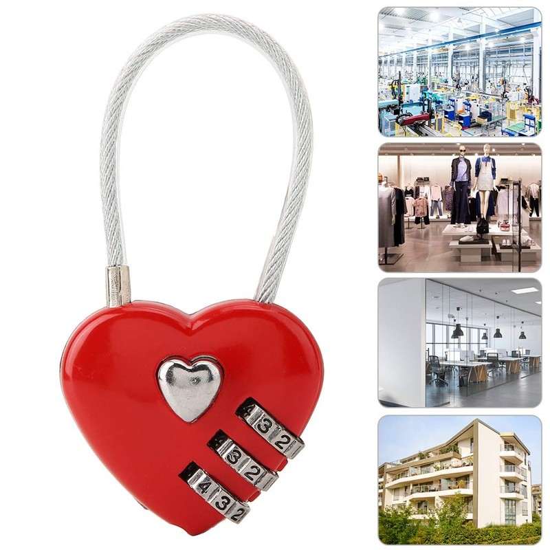 Love Heart Lock, Heart Shape 3 Digit Code Combination Luggage