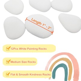 lomdung Pack of 12 Flat Stones for Painting, Painted Pebbles, Stones for Painting, Flat Pebbles for Crafts, Decorative Stones Natural Stone, White, Smooth Large Pebbles, 3-8 cm