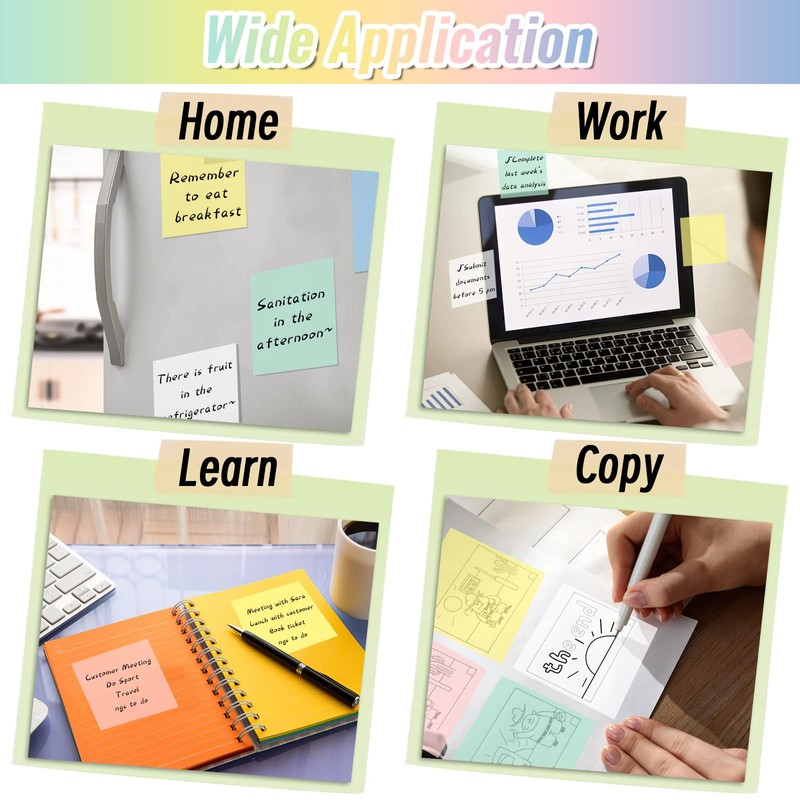 Sticky Notes, 650 Sheets Transparent Sticky Notes, Pastel Clear Sticky