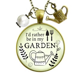 Gutsy Goodness Gardening Necklace I'd Rather Be in My Garden Plant Lady Quote Gift Jewelry 24"
