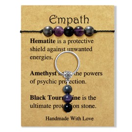 Ronglry Healing Crystal Jewelry Set Crystal Healing Stones Bracelets and Crystal Keychain for Women Healing Spiritual Crystal Bracelets for Women Empath Keychain Gifts-Empath