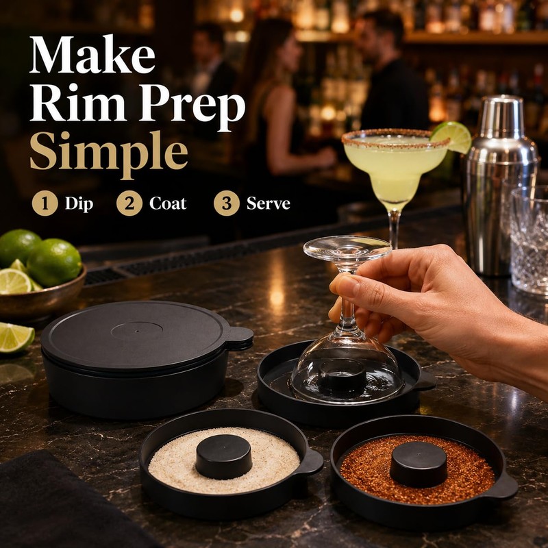 3 Tier Bar Glass Rimmer for Margarita & Cocktail, Black