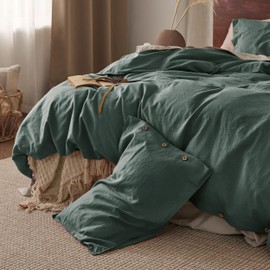 Bedsure Linen Duvet Cover King - Linen Cotton Blend Duvet Cover Set, Dark Forest Linen Duvet, 3 Pieces, 1 Duvet Cover 104 x 90 Inches and 2 Pillowcases, Comforter Sold Separately
