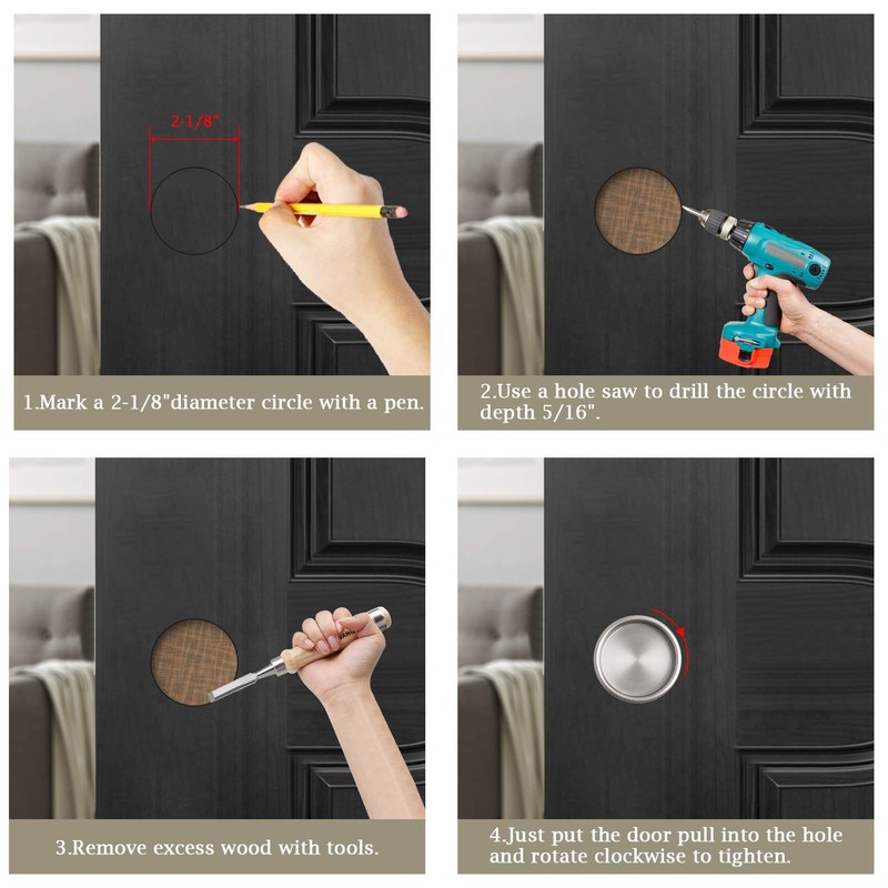 Enconker 4 Pack Closet Door Finger Pull 2-1/8”, Sliding Closet