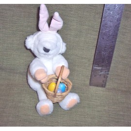 Dan Dee TEDDY BEAR CLIP-ON WHITE BUNNY EARS EASTER EGG BASKET:SOFT-CU