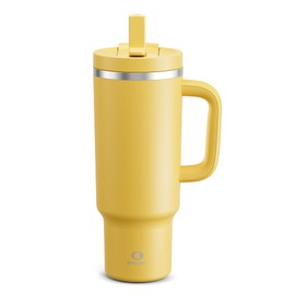 ENCOOL 40 oz Tumbler with Handle and Straw: Stainless Steel Insulated Tumbler Keeps Cold for 24 Hours, Leakproof Travel Cup Fits in Cup Holder and BPA-Free,Elfin Yellow