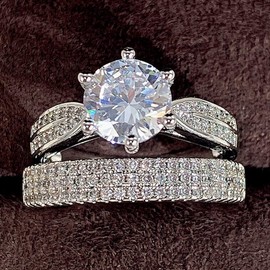 HUUGVBCO 925 Sterling Silver Wedding Rings for Him and Her Promise Rings for Couples Men s Tungsten Band & White Gold Plated 1.35CT Bridal Set with Princess Cut Cubic Zirconia