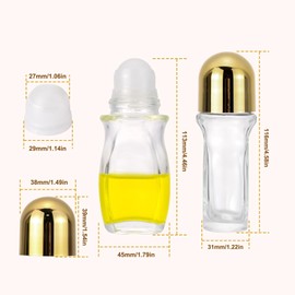 Newzoll 4 Pack 50mL Glass Deodorant Roller Bottles & 2 White Openers, Empty Roll On Bottles Roller Ball Container for Travel Perfume Aromatherapy Essential Oils, Clear with Golden Caps