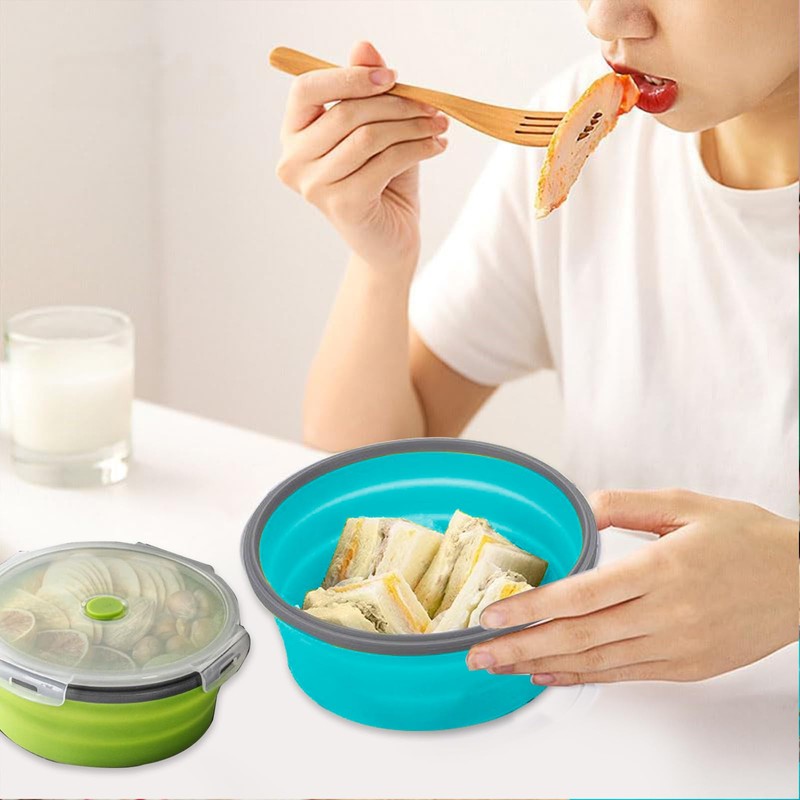 2 Pcs Collapsible Bowls with Lids, Foldable Meal Prep Containers
