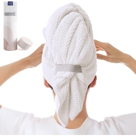 Toalla de microfibra grande para el cabello para mujer, toalla de secado antiencrespado, turbante de secado rápido, largo, grueso, rizado, súper absorbente, suave, color blanco