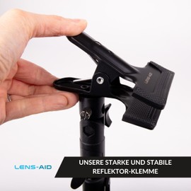 Lens-Aid Reflector Clamp for Photo Studio: Tripod Holder Made of Metal for Light Reflectors and Photo Backgrounds with 1/4 Inch and 3/8 Inch Thread Adapter