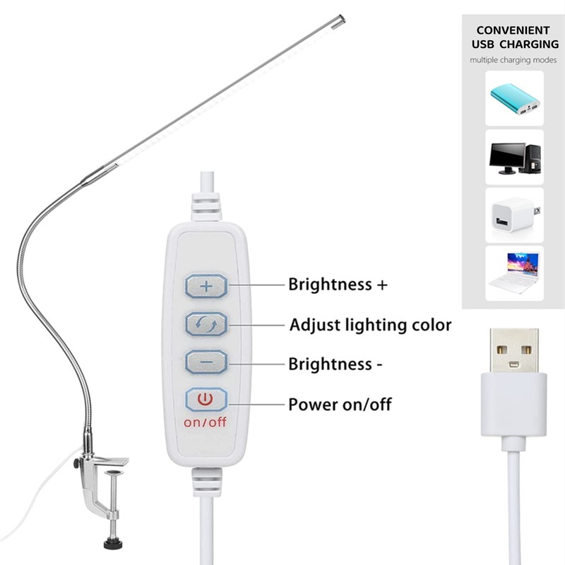 lishumei Desk Lamp with Clamp, 3 Modes 10 Brightness 360°