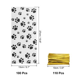 sourcing map 100 Pcs Cellophanes Treat Bags, 10.6"x 5.1" Clear Flat Cellophanes Bags Plastic Candy Gift Goodie Bags with Twist Ties for Cookie Snack Packing Party (Football, Black)