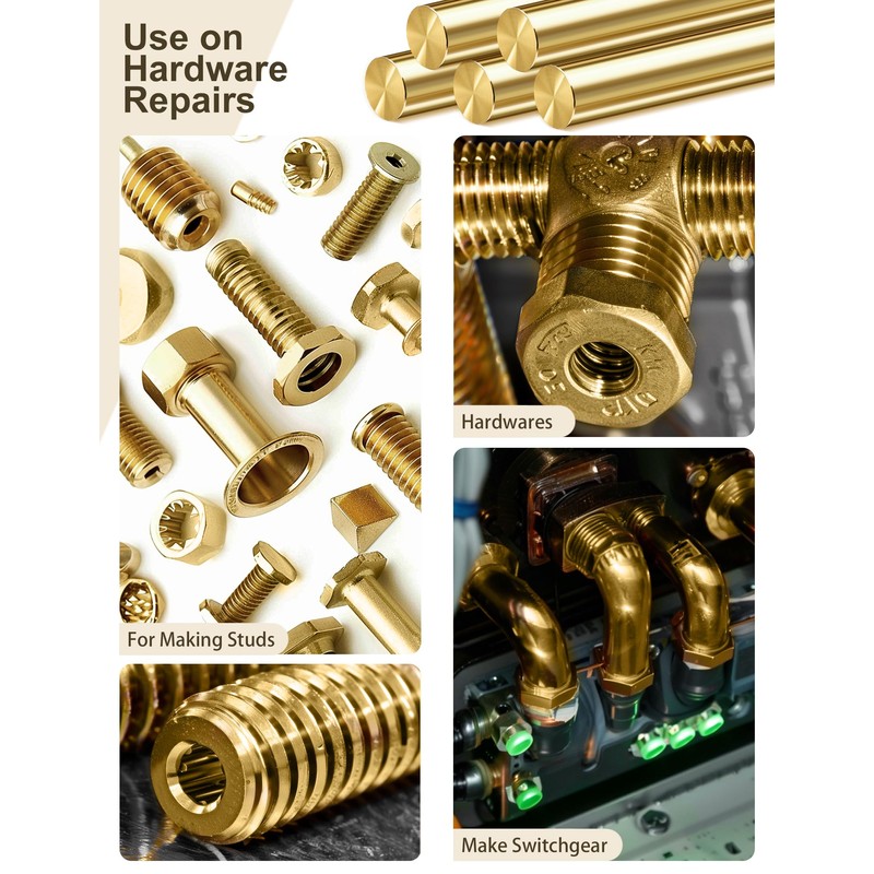 LRVOJUY 4-Pack Solid Brass Rods, 1/4 x 12 Inch Brass