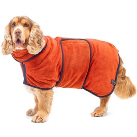 Lucky Paws® UK Dog Drying Coat - Luxurious Double Layer Dog Towel Robe - Dry Your Dogs in Minutes - Ultra Absorbent Drying Robe & Super Soft Dressing Gown (M, Amber)