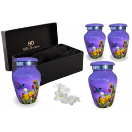 BOLD & DIVINE Small Purple Hummingbird Keepsake Urns for Human or Pet Ashes | Mini Urns Set of 4 Hummingbird