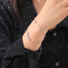 UNIFT Paw Print Layered Bracelet for Women Stainless Steel Hollow Out Cute Chic Four Dog Cat Paw Prints Double Layer Bracelet Pet Lovers Gifts Jewellery, Stainless steel gemstone jade, Without