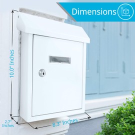 Serenelife Weatherproof Wall Mount Locking Mailbox Galvanized Steel Drop Box with Metal Flap for Mail Letters, Newspaper, Money Box, Decorative Mailboxes for Outside, Home Office, Businesses