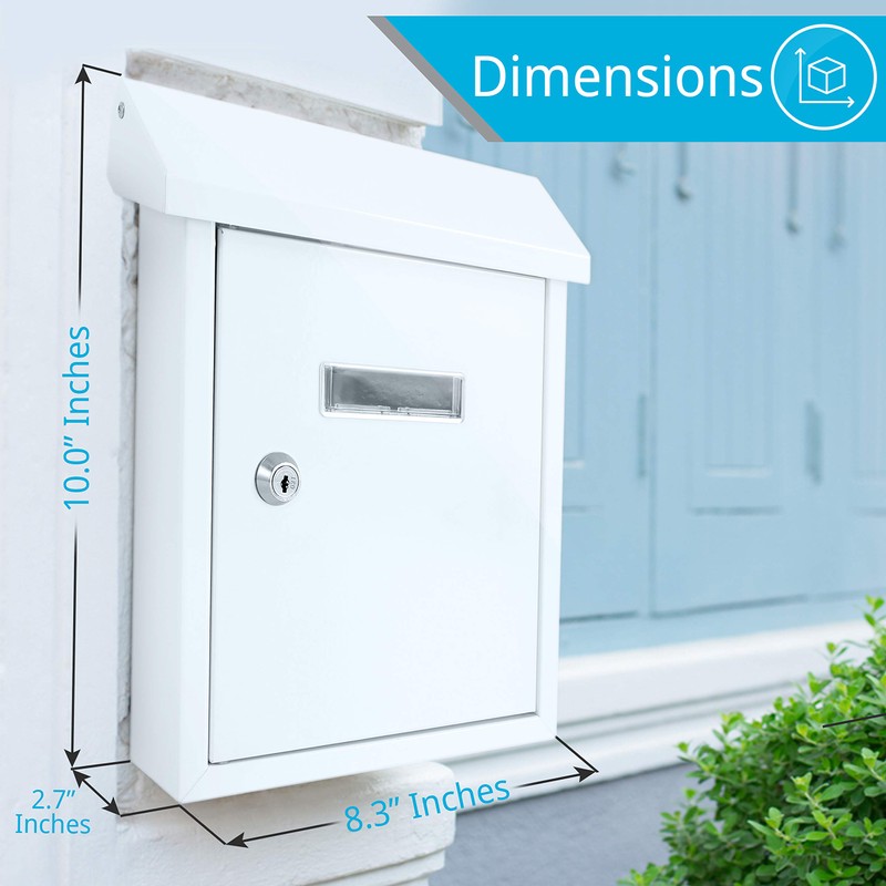 Serenelife Weatherproof Wall Mount Locking Mailbox Galvanized Steel Drop Box