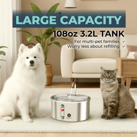 Cat Fountain 3.2L/108oz | Ultra Quiet Cat Water Fountain | Pet Water Fountain with Water Level Window | 4 Additional Filters & Motion Sensor