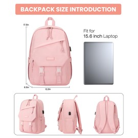 Pink School Backpack for Teen Girls: 15.6 Inch College Book Bag with USB Charging Port Anti Theft Student Casual Daypack Middle High School Bag Fashion Travel Back Pack Laptop Backpacks for Boys