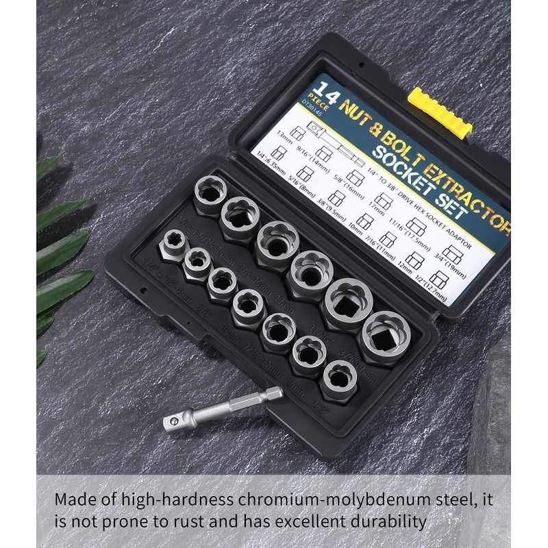 Bixury 14-Piece Nut Remover Set 3/8 Inch Nut Socket Set