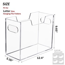 Aphbrada Acrylic Hanging File Folders Organizer, Clear File Storage Organizer Filing Cabinet Box with Handles for Letter Size/A4, Portable Folder Holder for Office, Home, School