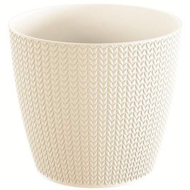 Prosperplast Wheaty Flowerpot Planter Elegant Garden UV-Resistant Braid Pattern Plastic 128mm Capacity 1.0L (Creamy)