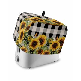 Sunflower Checkered Toaster Cover 2 Slice, Black Buffalo Plaid Dustproof Bakeware Oven Protector with Top Hook, Pastoral Flowers Waterproof Small Kitchen Appliance Toasters Dust Cover, 12"x7.5"x8"