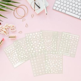 Snowflake Nail Stickers, 8 Sheets Snowflake Nail Decals, 3D Self-Adhesive DIY Nails Sticker Decals 3D Design Nails Decorations for Christmas New Year