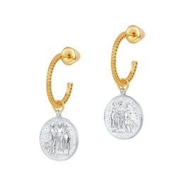 epicAqua Earrings Jewelry Gifts for Women - S925 Sterling Silver C-Shaped Hoop Earrings with Vintage Triple God Coin Drop for Women | Vintage-Style Jewelry Gifts for Ladies