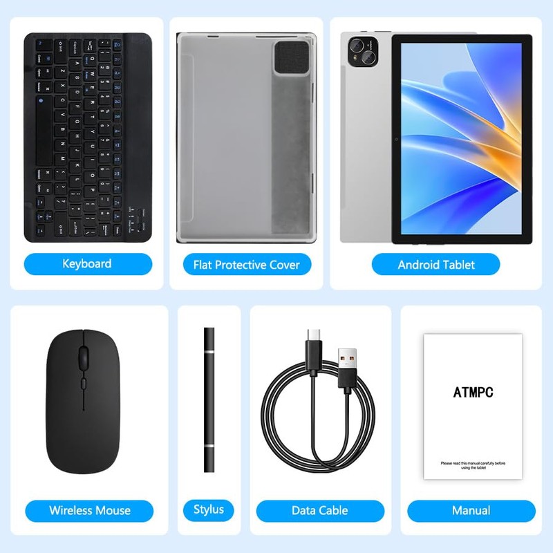 ATMPC Tablet, 10.1" Android 14 Tablets Octa-Core Processor 12GB RAM
