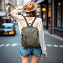 molshine Women PU Leather Backpack,Anti-Theft Travel Rucksack Fashion Casual Bag Shoulder Daypack Handbag Purse for Ladies Fits 13 inches Tablet Laptop (Green)