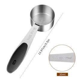 Oruola 2pcs 1/8 Cup Measuring Cup, Stainless Steel Coffee Scoop, 2 Tbsp Measuring Cup, 30ML Small Coffee Scoop Measuring Cup with Black Silicone Handle,1/8 Cup Scoop, Kitchen Gadgets for Cooking