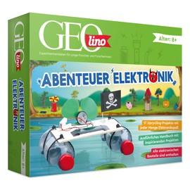 FRANZIS GEOlino 67073 Experiment Box Adventure Electronics, Set with Solar Module, LEDs, Solar Motor, Propeller, Manual and Other Accessories, from 8 Years, No Previous Skill Required