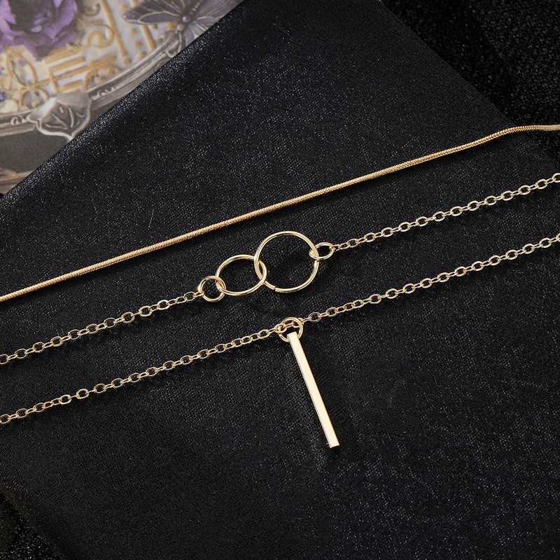 QINHE 3 Layer Snake Chain Necklace for Women - Stackable