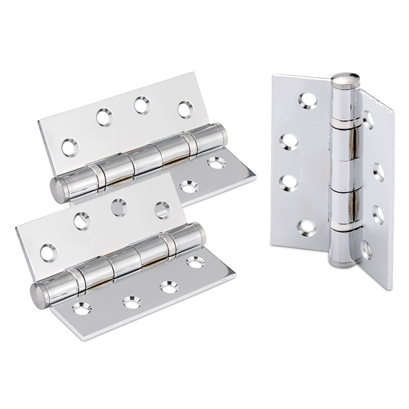 XFORT 4 inch (100mm) Polished Chrome Ball Bearing Hinges, Steel