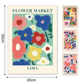 BSITSSS Set of 4 (20 x 30 cm) without Frame Posters for Bedroom, Room Decor Aesthetic Bedroom Colourful Flowers, Vintage BedroomPosters, Fashion Wall Posters, Modern Aesthetic Poster