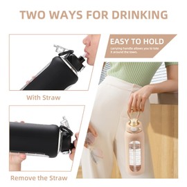 SIEROZUR 32 Glass Water Bottle with Straw and Handle Motivational Water Bottles with Silicone Sleeve and Time Marker Leakproof Borosilicate Water Bottle for Gym Home Office