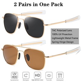 RCXKOOM Aviator Sunglasses for Men Army Military Style Polarized Pilot Sun Glasses Metal Frame Spring Hinge Bayonet Temple Shades