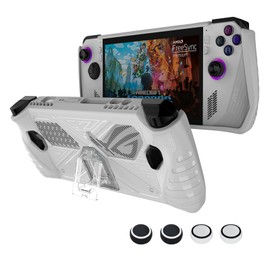 KOEBSHPE Silicone Case for ASUS ROG Ally(2023) with Foldable Kickstand, Accessories for ROG Ally Including Anti-Slip & Shockproof Cover Skin for ROG Ally and 4 Thumb Grip Caps (White)