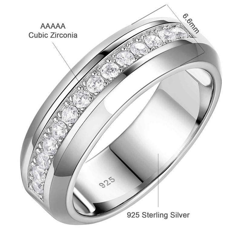SweetJew Mens White Gold Wedding Ring Band 925 Sterling Silver