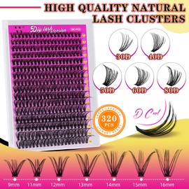 Wispy Eyelash Clusters 30D Eyelash Clusters 9-16 mm Eyelash Clusters Individual Eyelashes Soft Clusters with Thin Band Artificial Eyelashes (30D, D-Mix 9-16 mm) Pack of 320