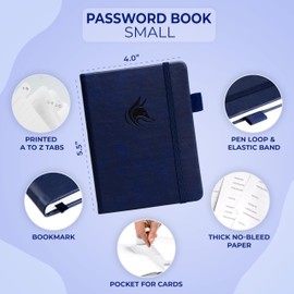 Clever Fox Password Book with alphabetical tabs. Internet Address Organizer Logbook. Small Pocket Password Keeper for Website Logins (Dark Blue)